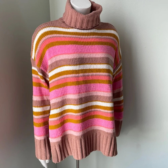 Aerie Tan & Pink Striped Turtleneck Sweater NEW - Picture 4 of 12